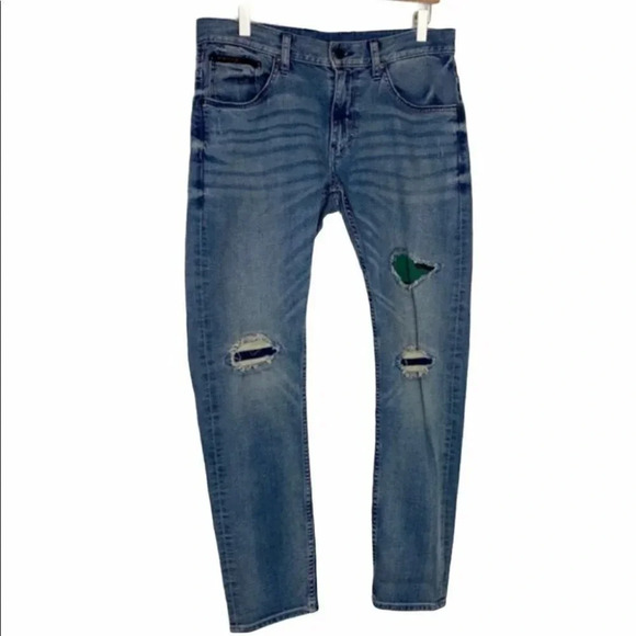 Lee Urban Riders NWT 32/31‎ distressed blue jeans w/camo inserts - Picture 1 of 7